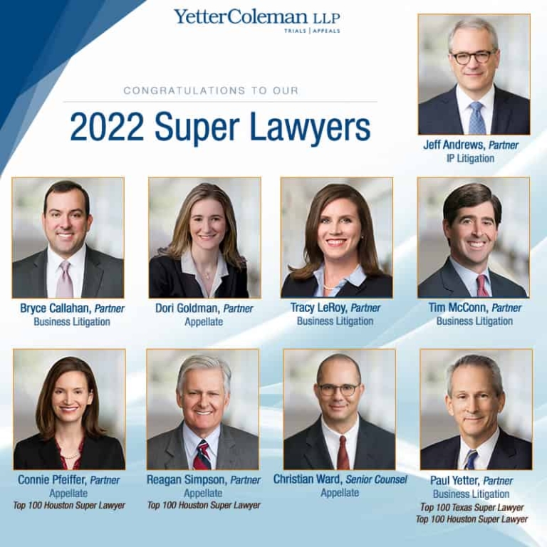 Yetter Coleman Attorneys Named Among 2022 Texas Super Lawyers Yetter